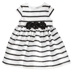 Pastourelle Black and White Dress with Floral Accent
